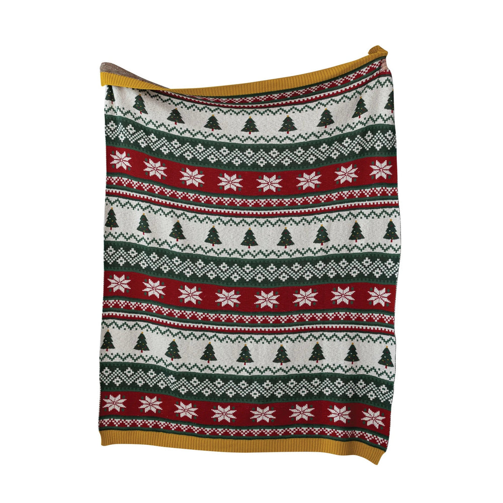 Fair Isle Cotton Knit Throw - Merry PigletsCreative Co-Op