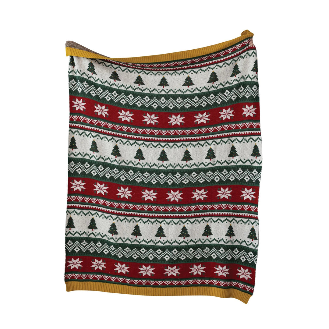 Fair Isle Cotton Knit Throw - Merry PigletsCreative Co-Op