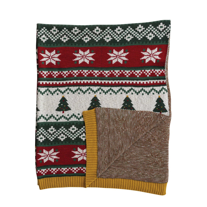 Fair Isle Cotton Knit Throw - Merry PigletsCreative Co-Op