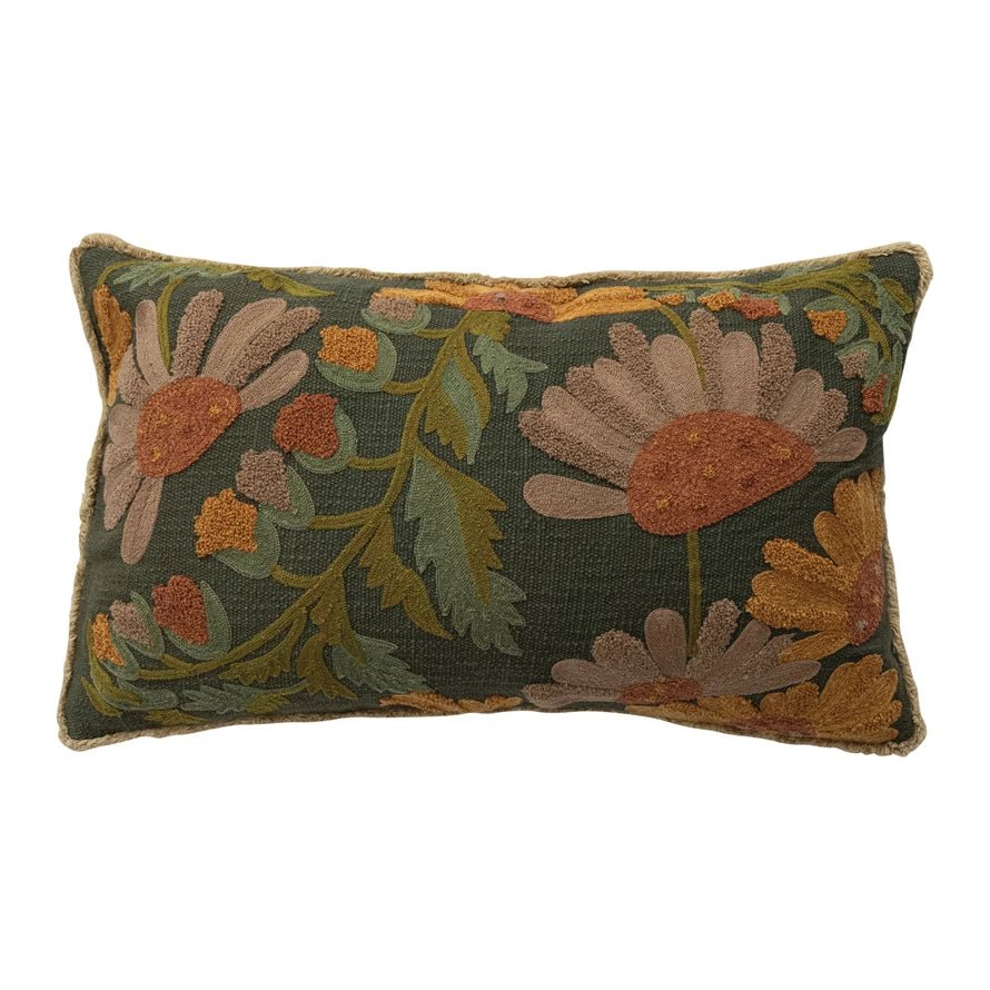 Fall Floral Embroidered Pillow - Merry PigletsCreative Co-Op