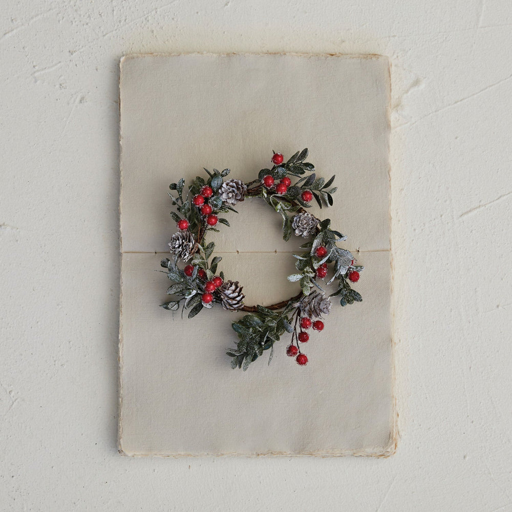 Faux Boxwood Wreath w/ Berries - Merry PigletsCreative Co - Op