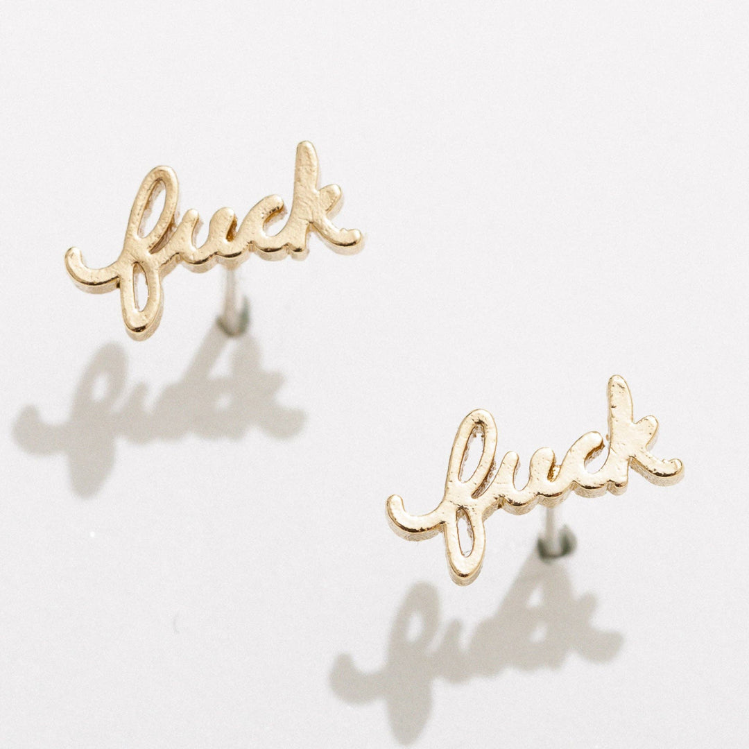 F*ck Script Gold Stud Earrings - Merry PigletsLarissa Loden