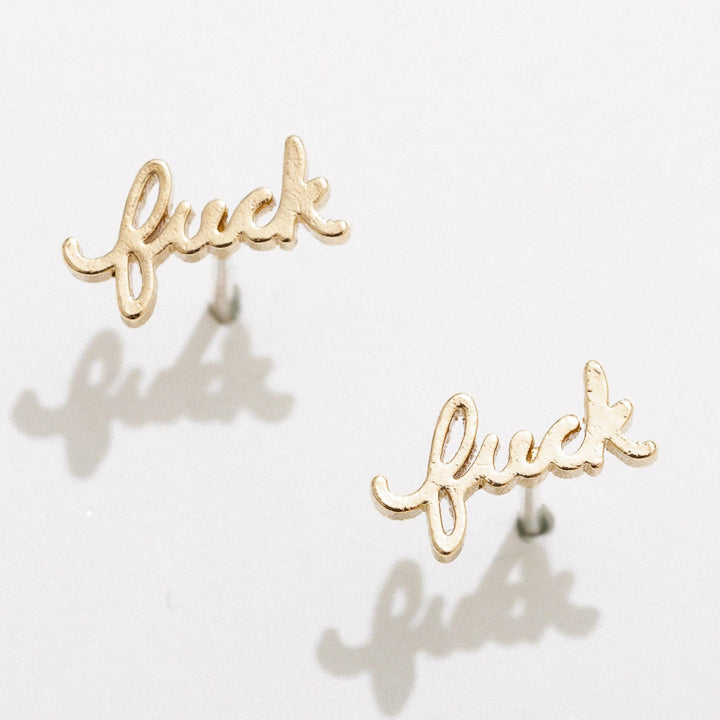 F*ck Script Gold Stud Earrings - Merry PigletsLarissa Loden