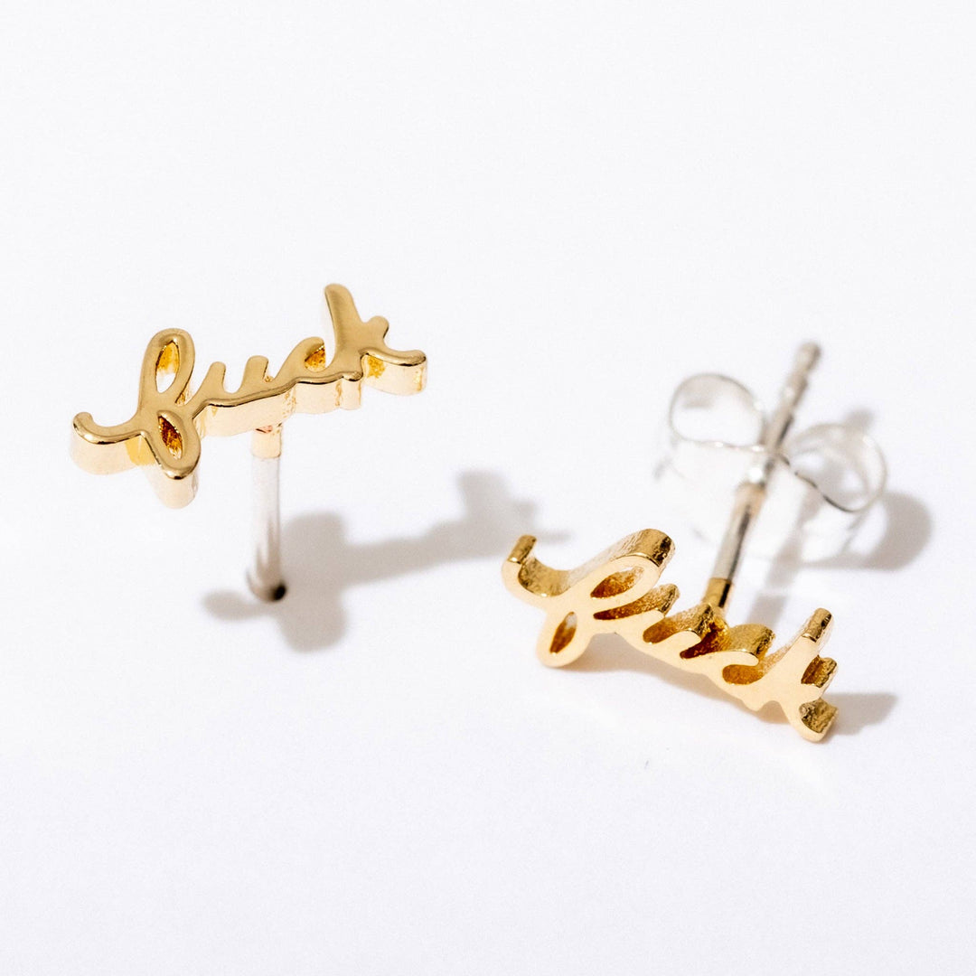 F*ck Script Gold Stud Earrings - Merry PigletsLarissa Loden