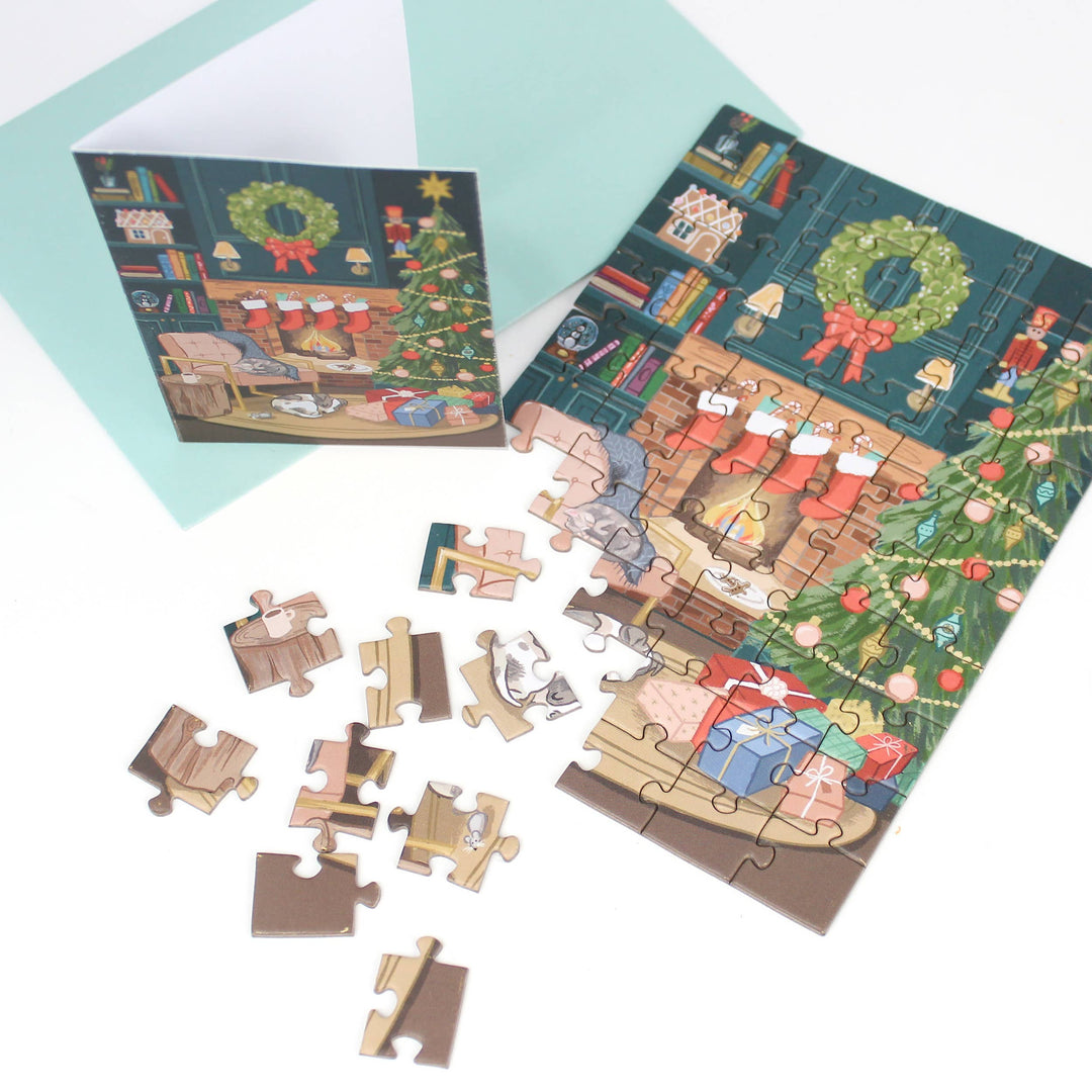 Cozy Fireplace Puzzle Greeting Card