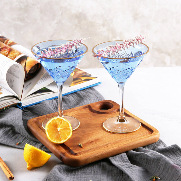 Blue Gold Rimmed Martini Glass