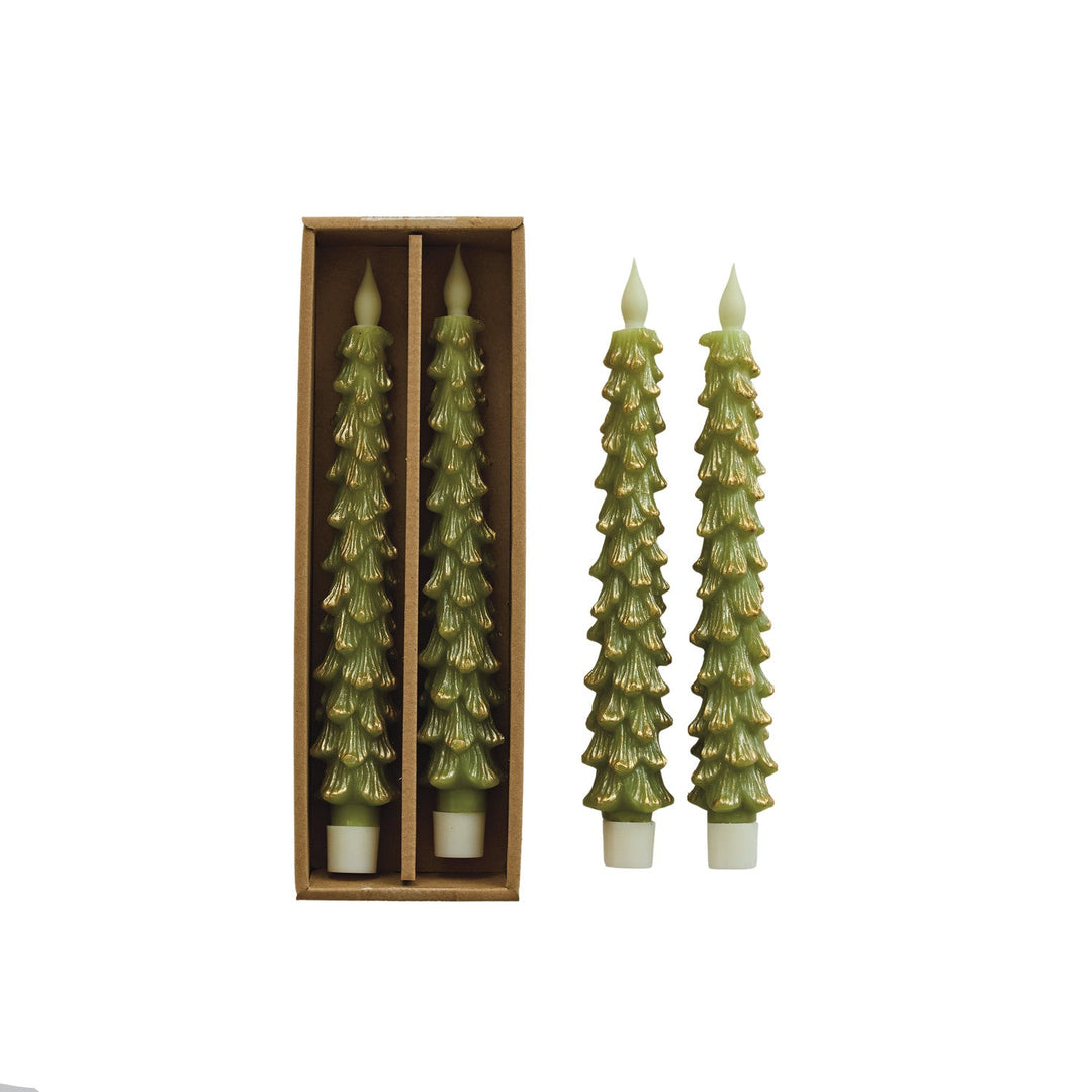 Flameless Gold Tipped Tree Taper Candles - Merry PigletsCreative Co-Op