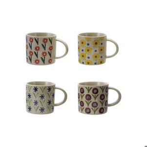 Floral Fun Stoneware Mug - Merry PigletsCreative Co - Op