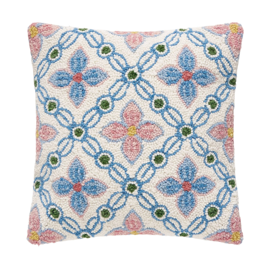 Floral Tile Hook Wool Hooked Pillow - Merry PigletsPeking Handicraft