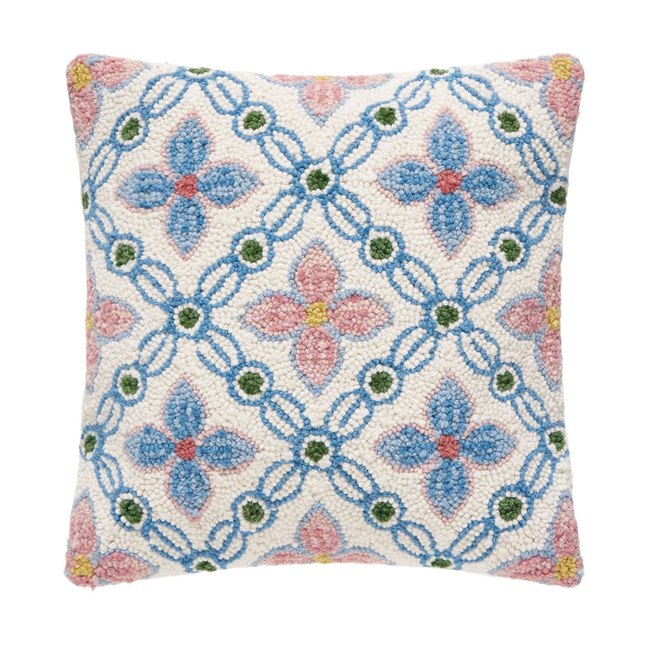 Floral Tile Hook Wool Hooked Pillow - Merry PigletsPeking Handicraft