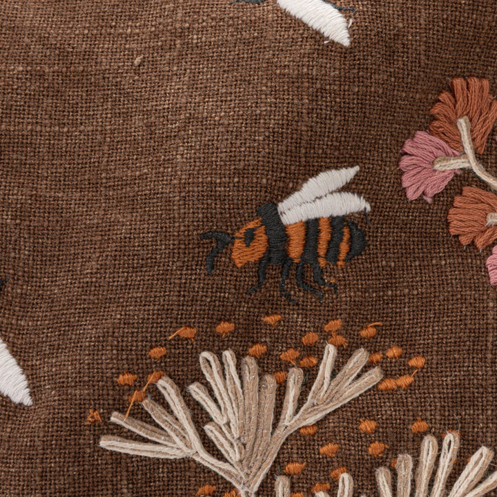 Flowers & Bees Embroidered Pillow - Merry PigletsCreative Co-Op