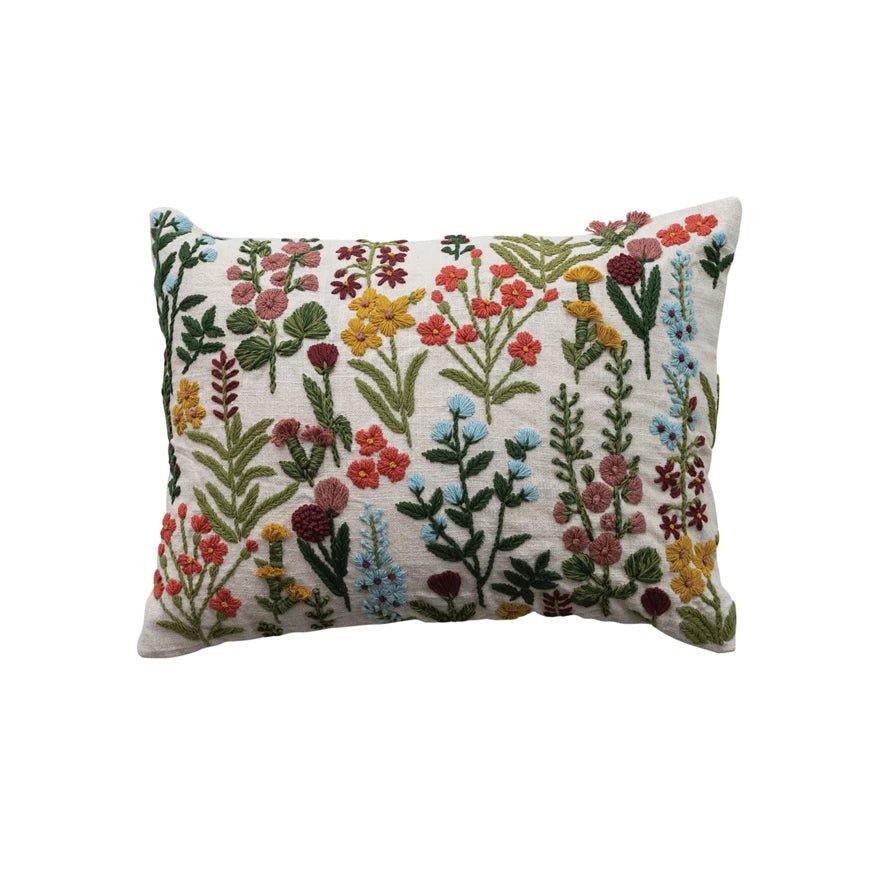 Flowers Embroidered Pillow - Merry PigletsCreative Co-Op