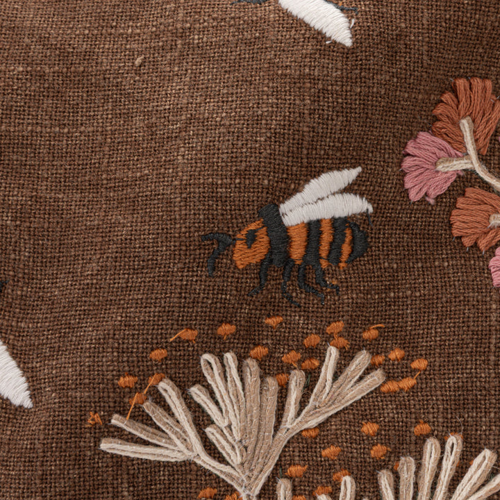Flowers & Bees Embroidered Pillow