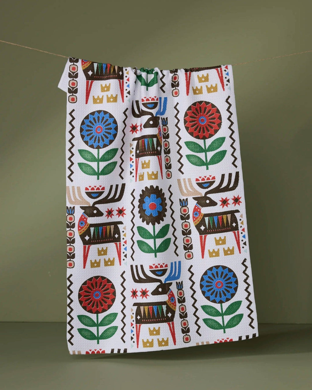 Folk Deer Tea Towel - Merry PigletsGeometry
