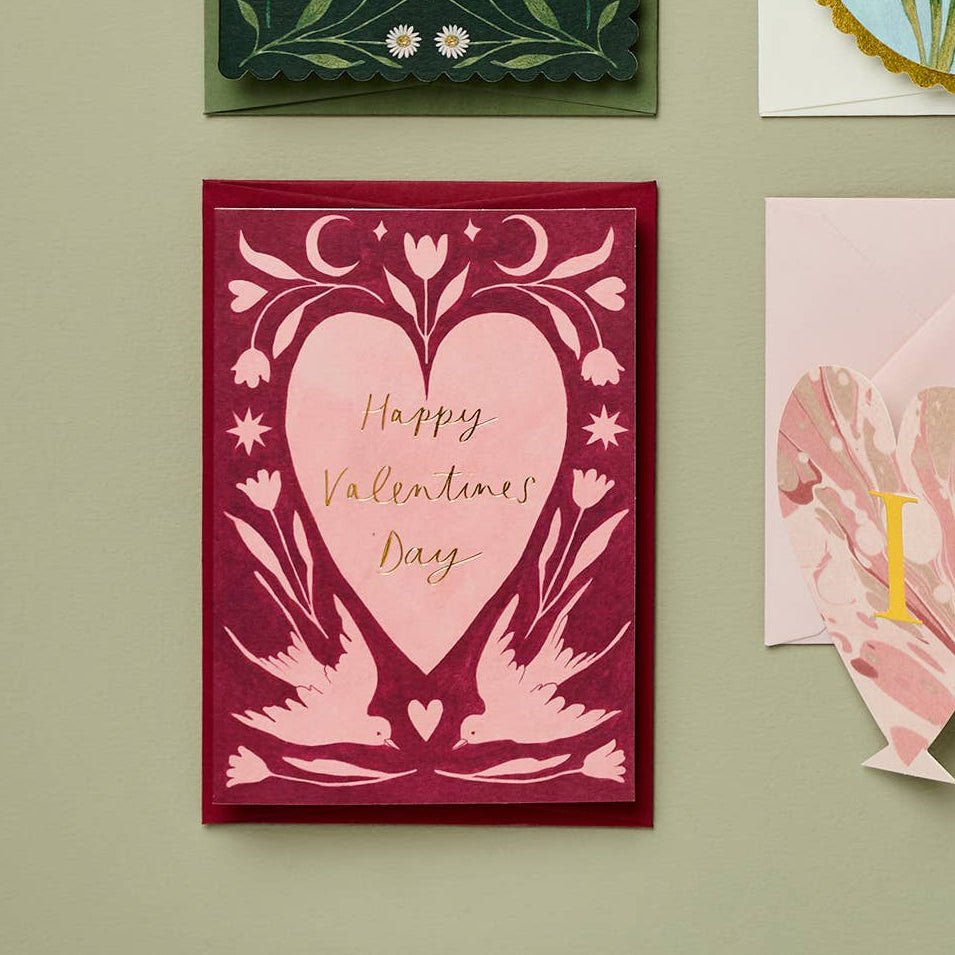 Folk Heart Valentine's Day Greeting Card - Merry PigletsWanderlust Paper Co