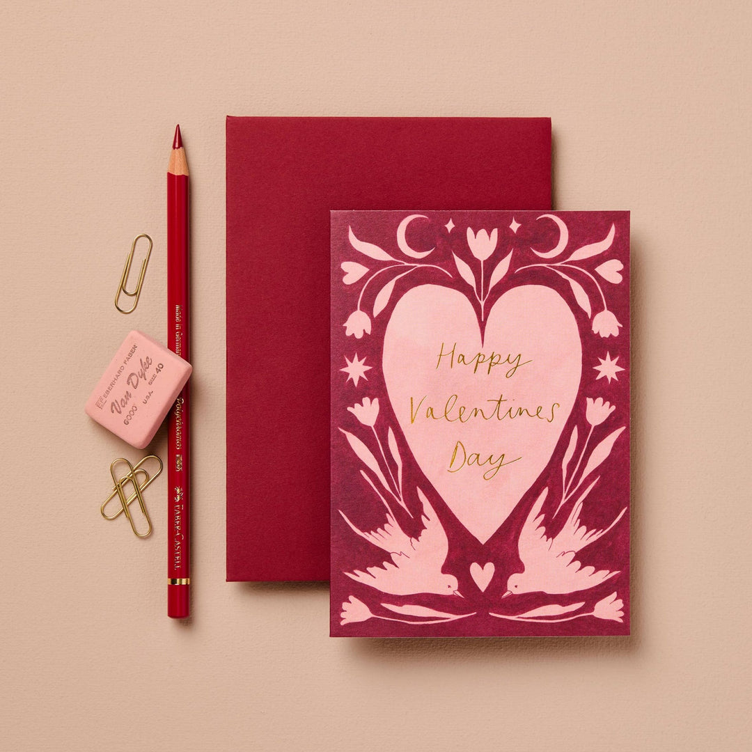 Folk Heart Valentine's Day Greeting Card - Merry PigletsWanderlust Paper Co