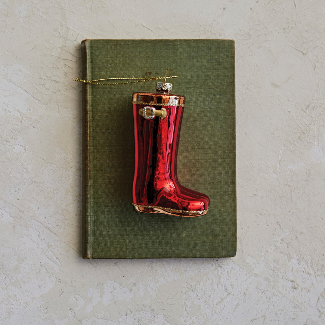 Galoshes w/ Glitter Glass Ornament - Merry PigletsCreative Co - Op