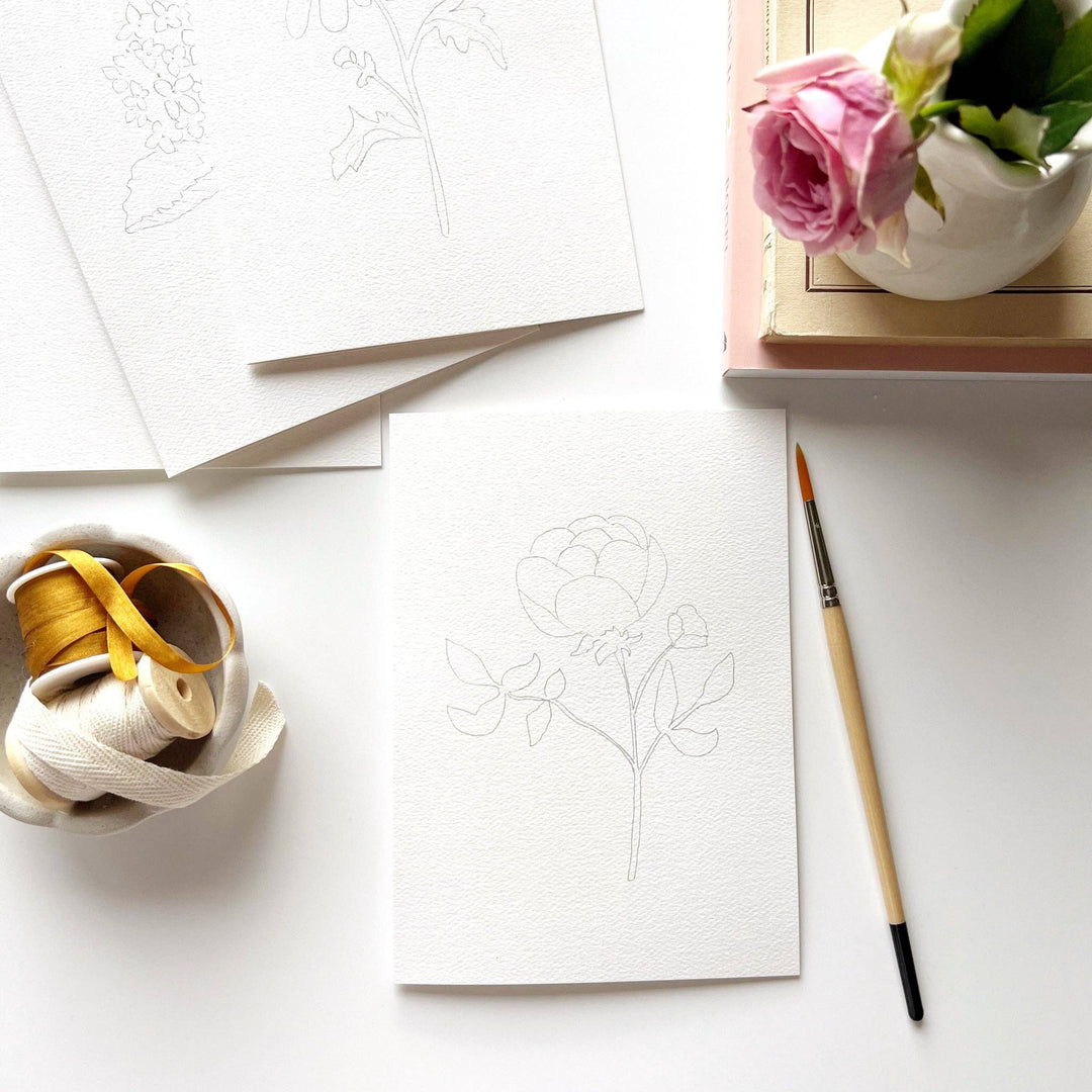 Garden Flowers Paintable Notecards - Merry Pigletsemily lex studio