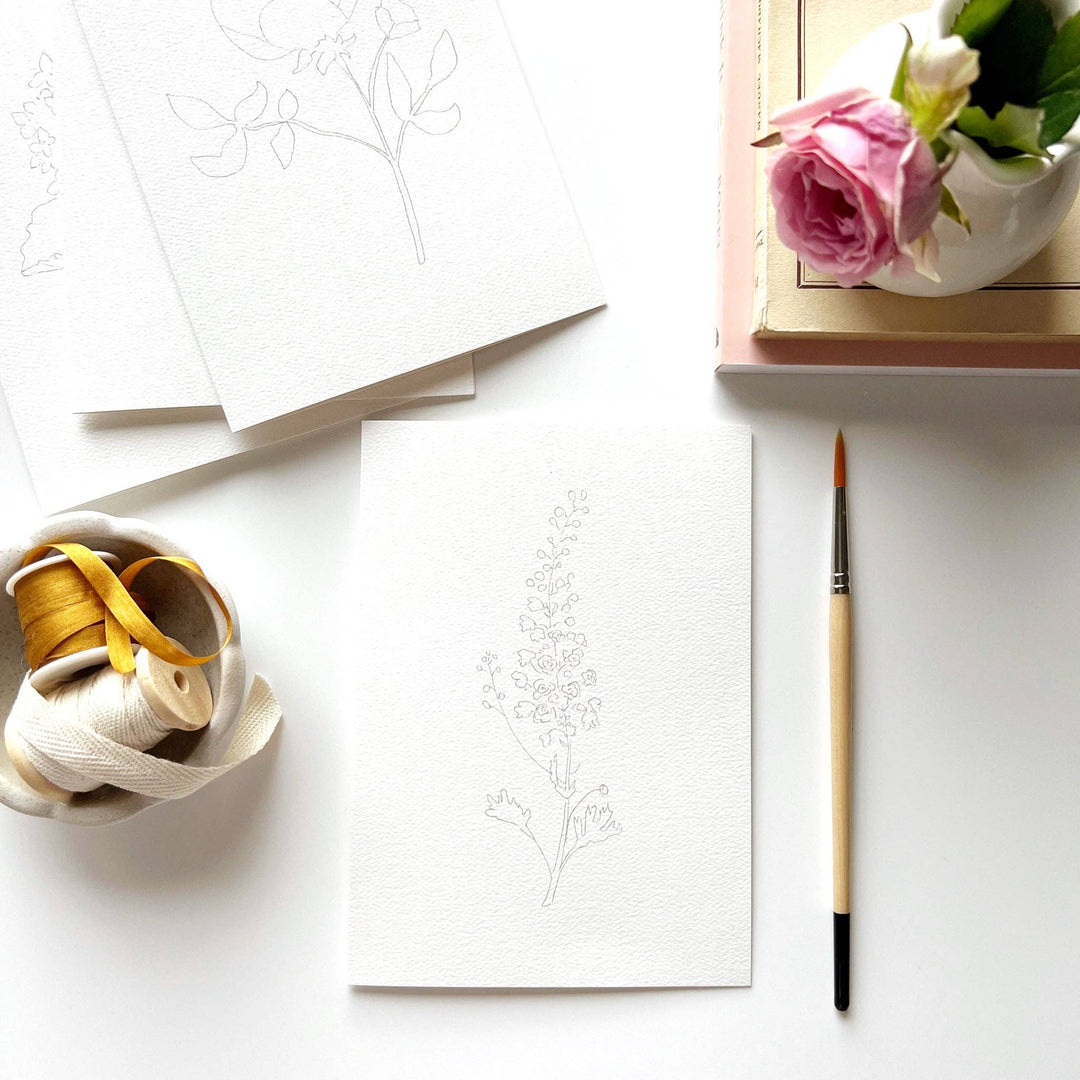 Garden Flowers Paintable Notecards - Merry Pigletsemily lex studio