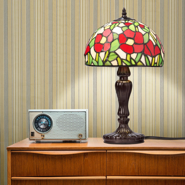 Genevieve Red Flowers Stained Glass Lamp - Merry PigletsRiver of Goods