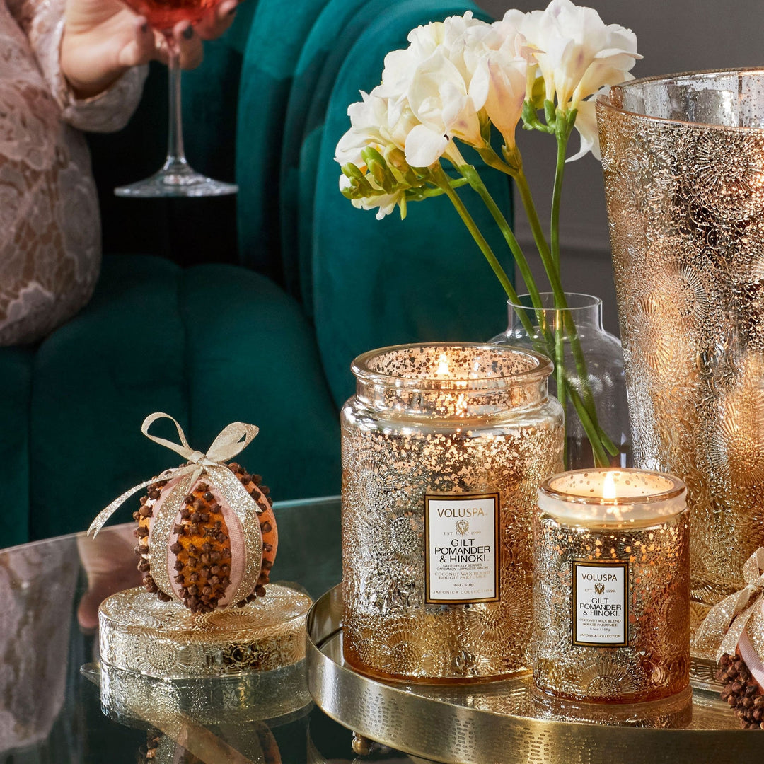 Gilt Pomander Hinoki Small Jar Candlen - Merry PigletsVoluspa
