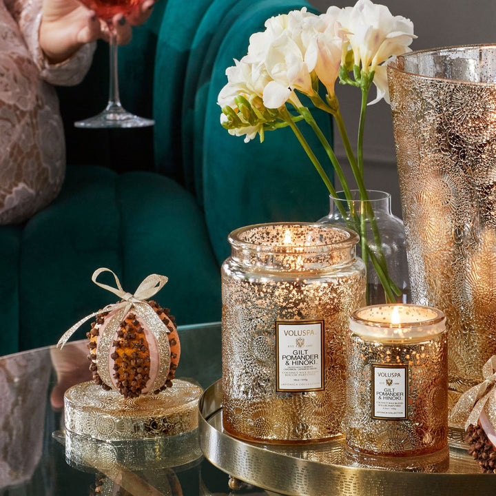 Gilt Pomander Hinoki Small Jar Candlen - Merry PigletsVoluspa