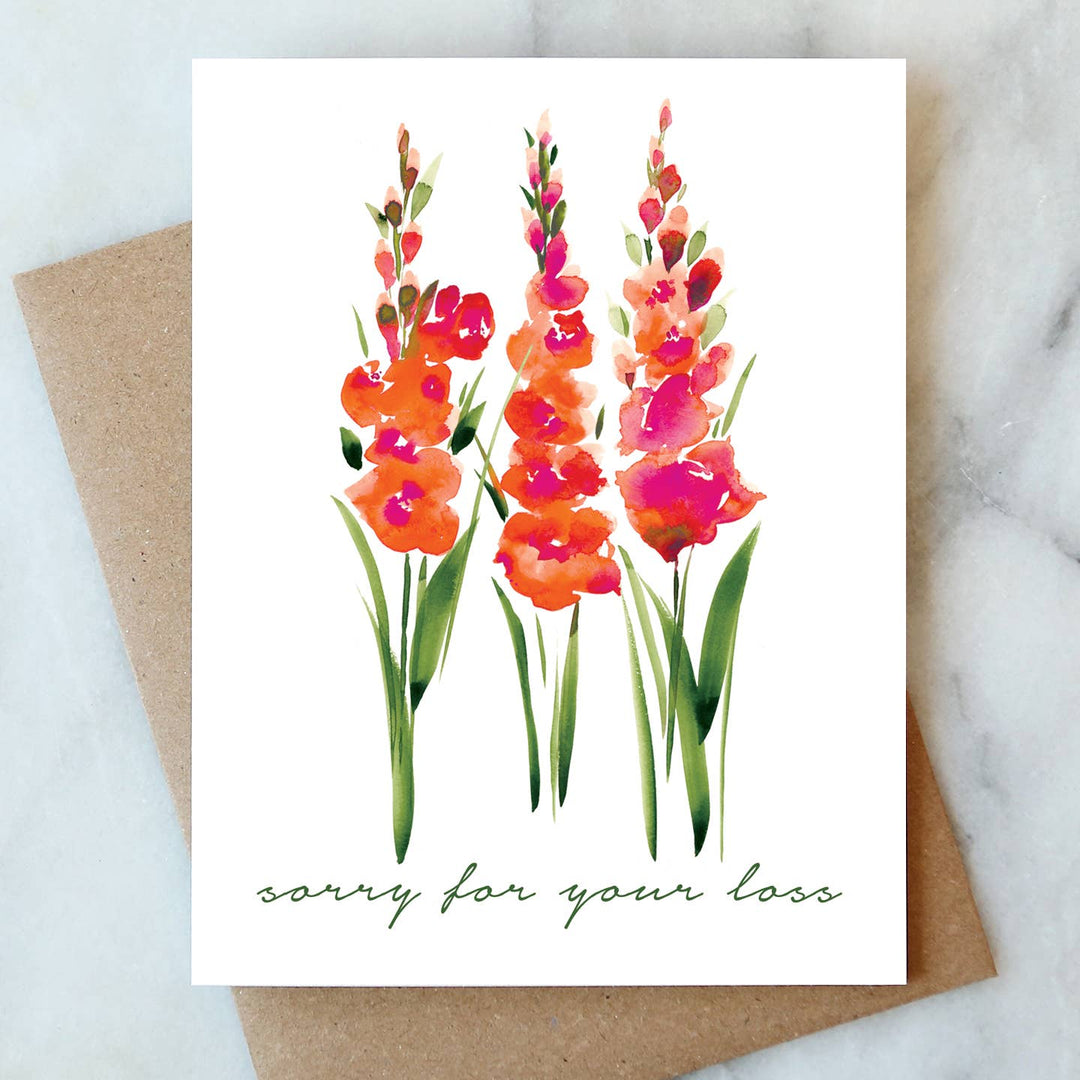 Gladiolas Sympathy Greeting Card - Merry PigletsAbigail Jayne Design