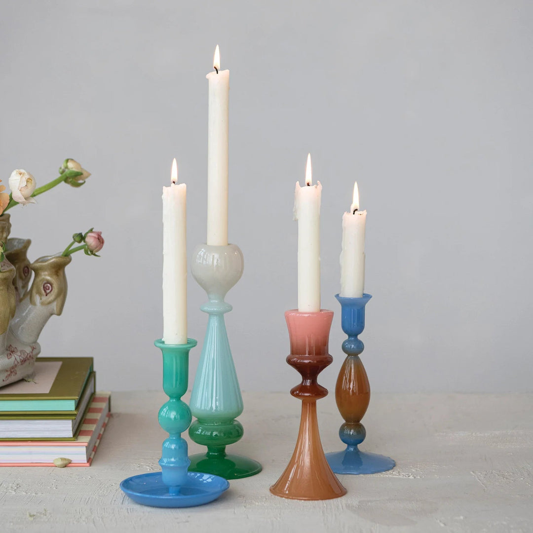 Glass Two-Tone Taper Holder - Merry PigletsCreative Co-Op