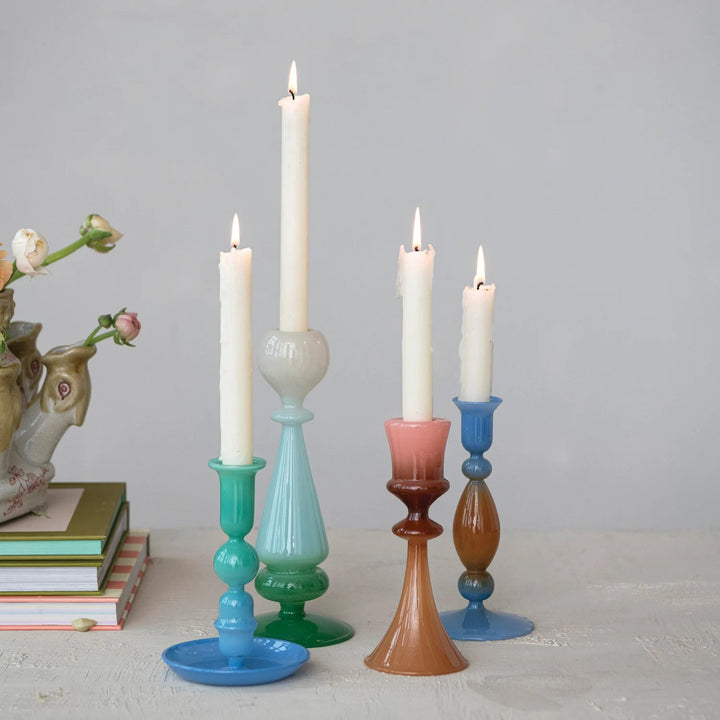 Glass Two-Tone Taper Holder - Merry PigletsCreative Co-Op