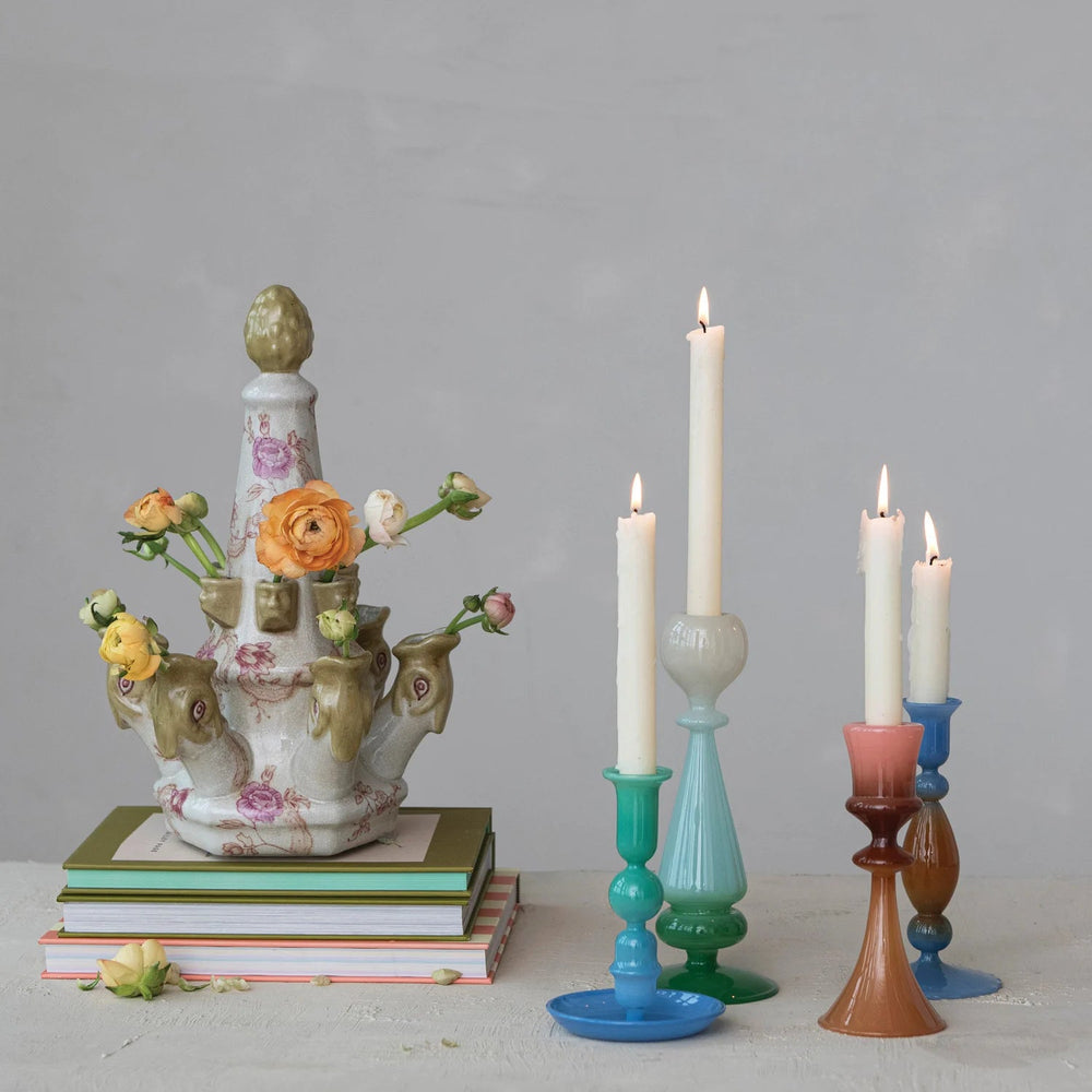 Glass Two-Tone Taper Holder - Merry PigletsCreative Co-Op