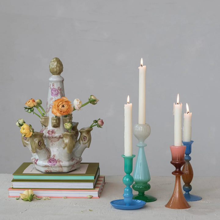 Glass Two-Tone Taper Holder - Merry PigletsCreative Co-Op