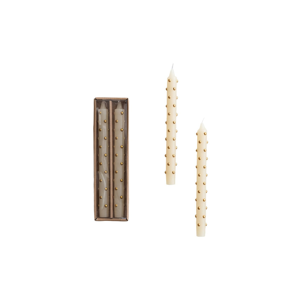Gold Dot Ivory Taper Candles - Merry PigletsCreative Co-Op