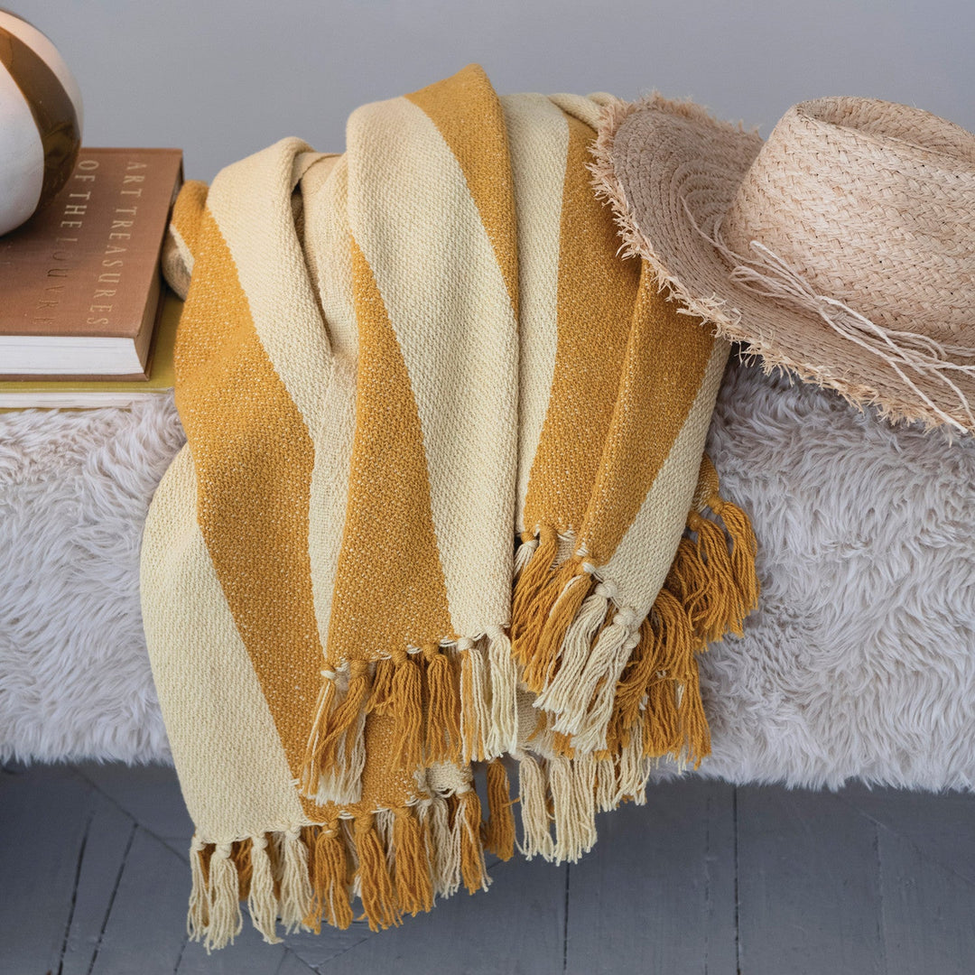 Gold & Yellow Cotton Blend Throw - Merry PigletsCreative Co-Op