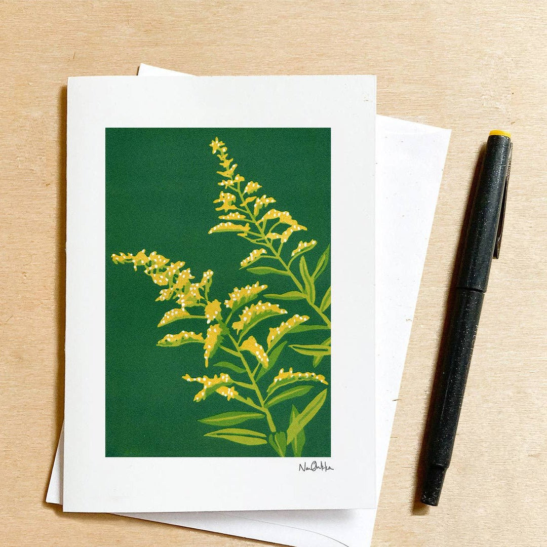 Goldenrod Greeting Card - Merry PigletsNan Onkka Prints