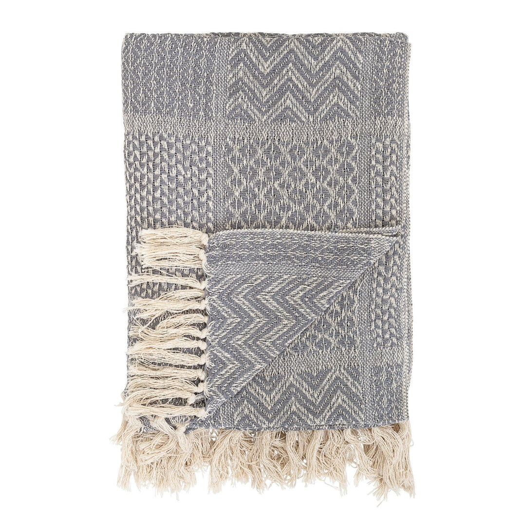 Gray Geometric Knit Cotton Throw - Merry PigletsCreative Co-Op