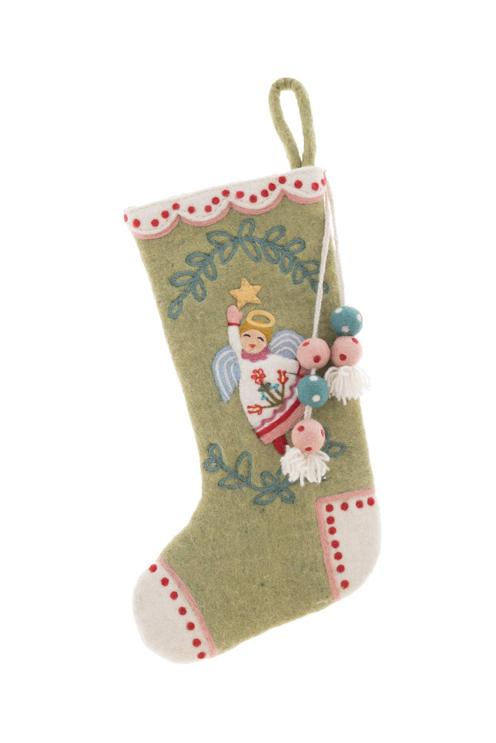 Green Angel Stocking - Merry PigletsFrench Knot