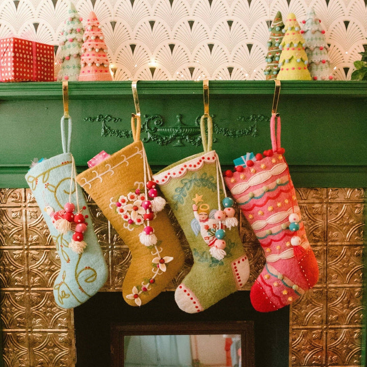 Green Angel Stocking - Merry PigletsFrench Knot