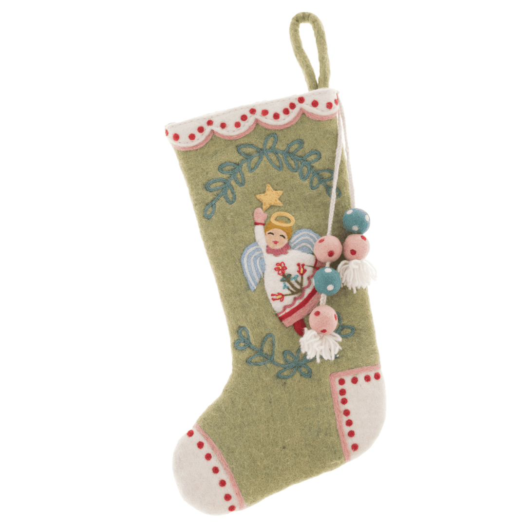 Green Angel Stocking - Merry PigletsFrench Knot