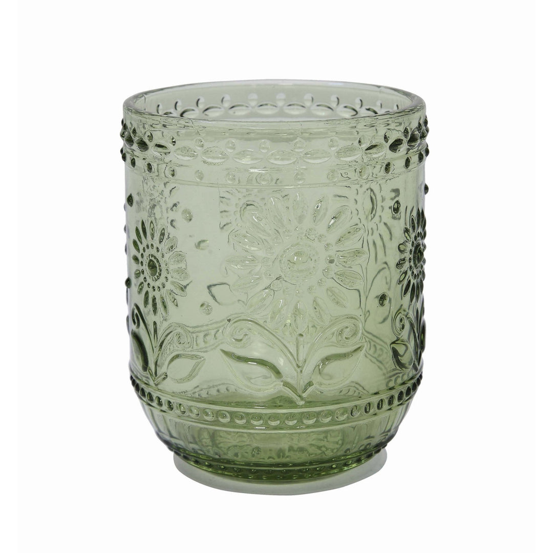 Green Embossed Flower Drinking Glass - Merry PigletsCreative Co - Op