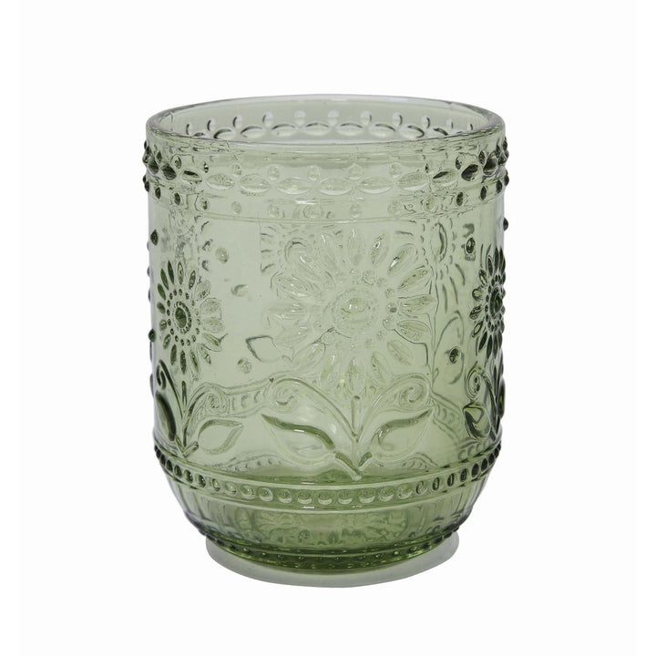 Green Embossed Flower Drinking Glass - Merry PigletsCreative Co - Op
