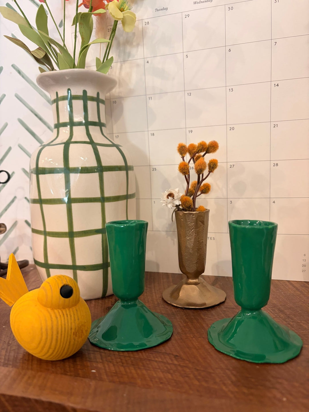 Green Enameled Cast Iron Taper Holder - Merry PigletsCreative Co-Op