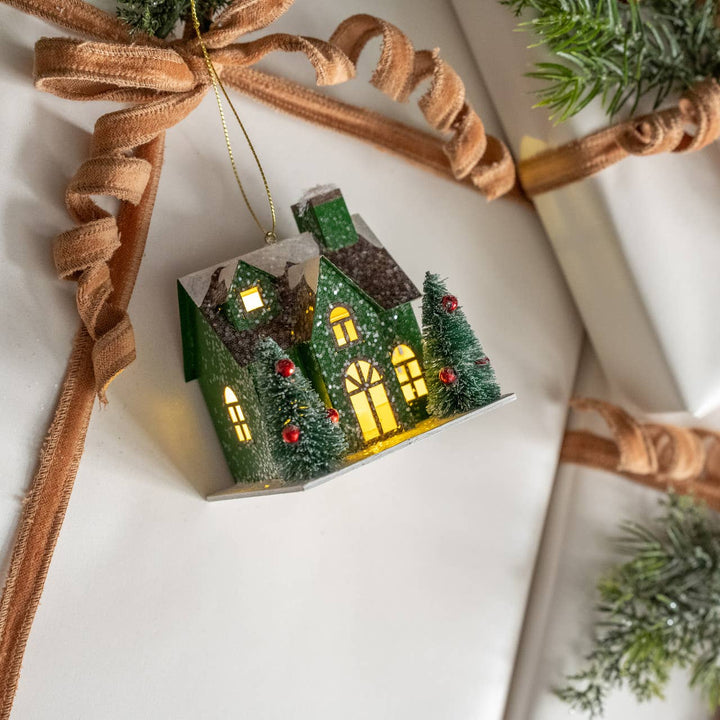 Green Light Up House Ornament - Merry PigletsRagon House