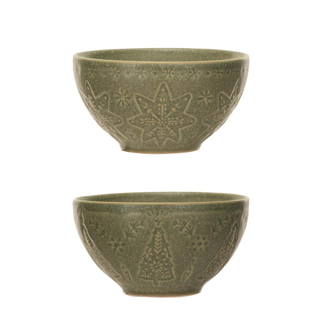 Green Stoneware Bowl - Merry PigletsCreative Co - Op
