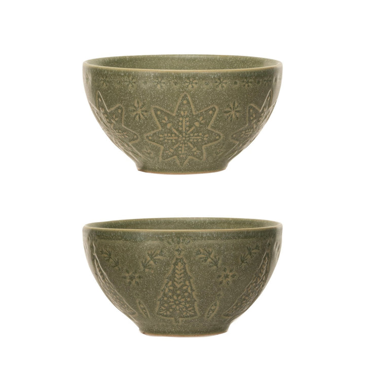 Green Stoneware Bowl - Merry PigletsCreative Co - Op