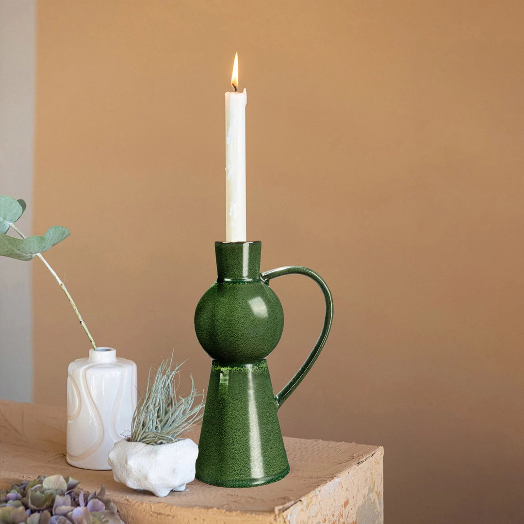 Green Taper Holder - Merry PigletsCreative Co - Op