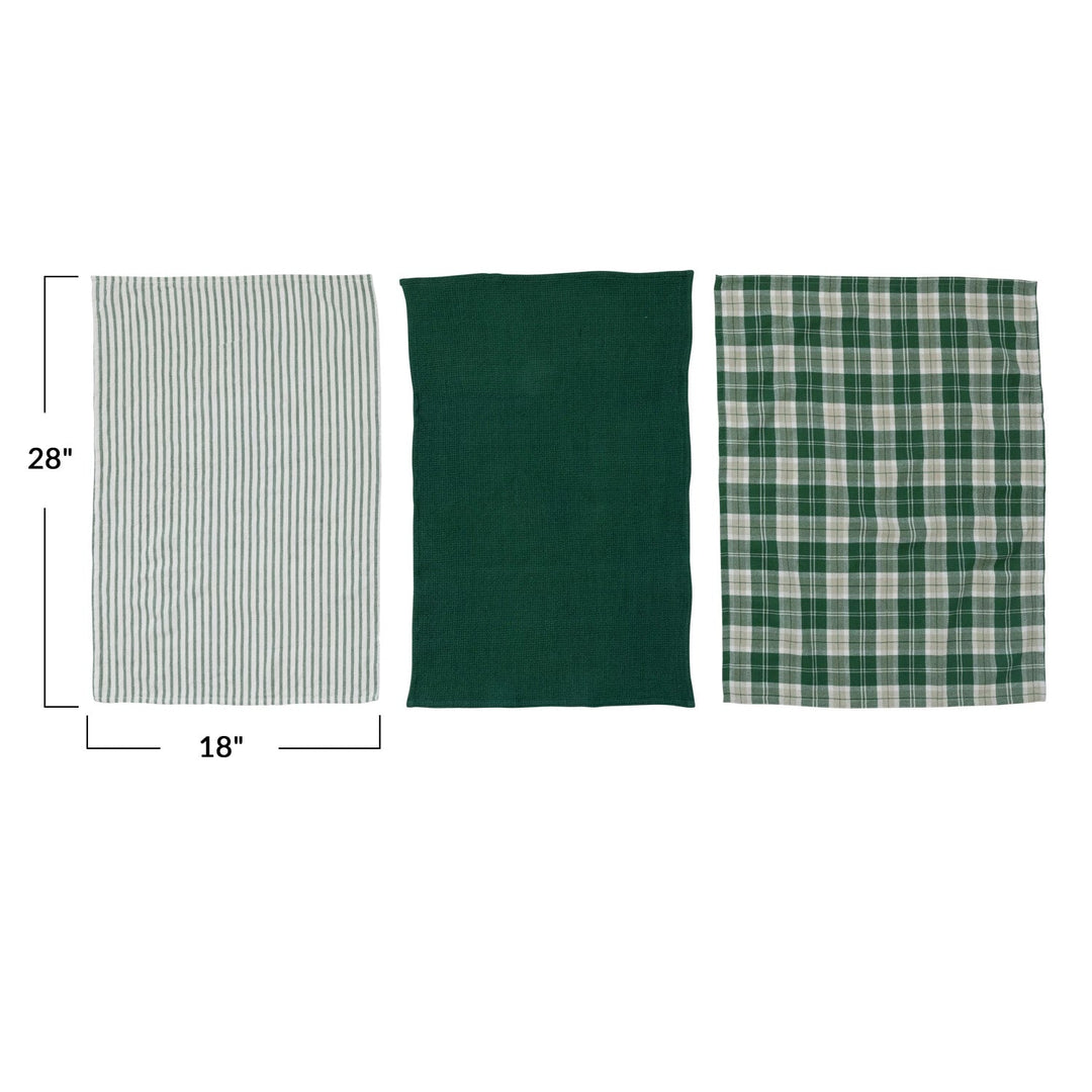 Green & White Waffle Tea Towel Set - Merry PigletsCreative Co - Op