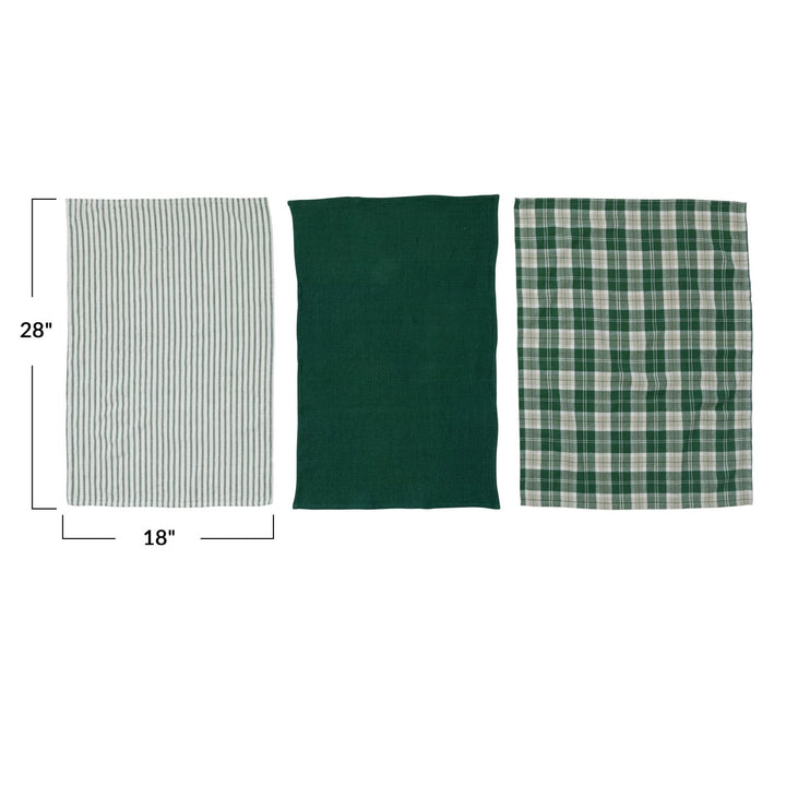 Green & White Waffle Tea Towel Set - Merry PigletsCreative Co - Op