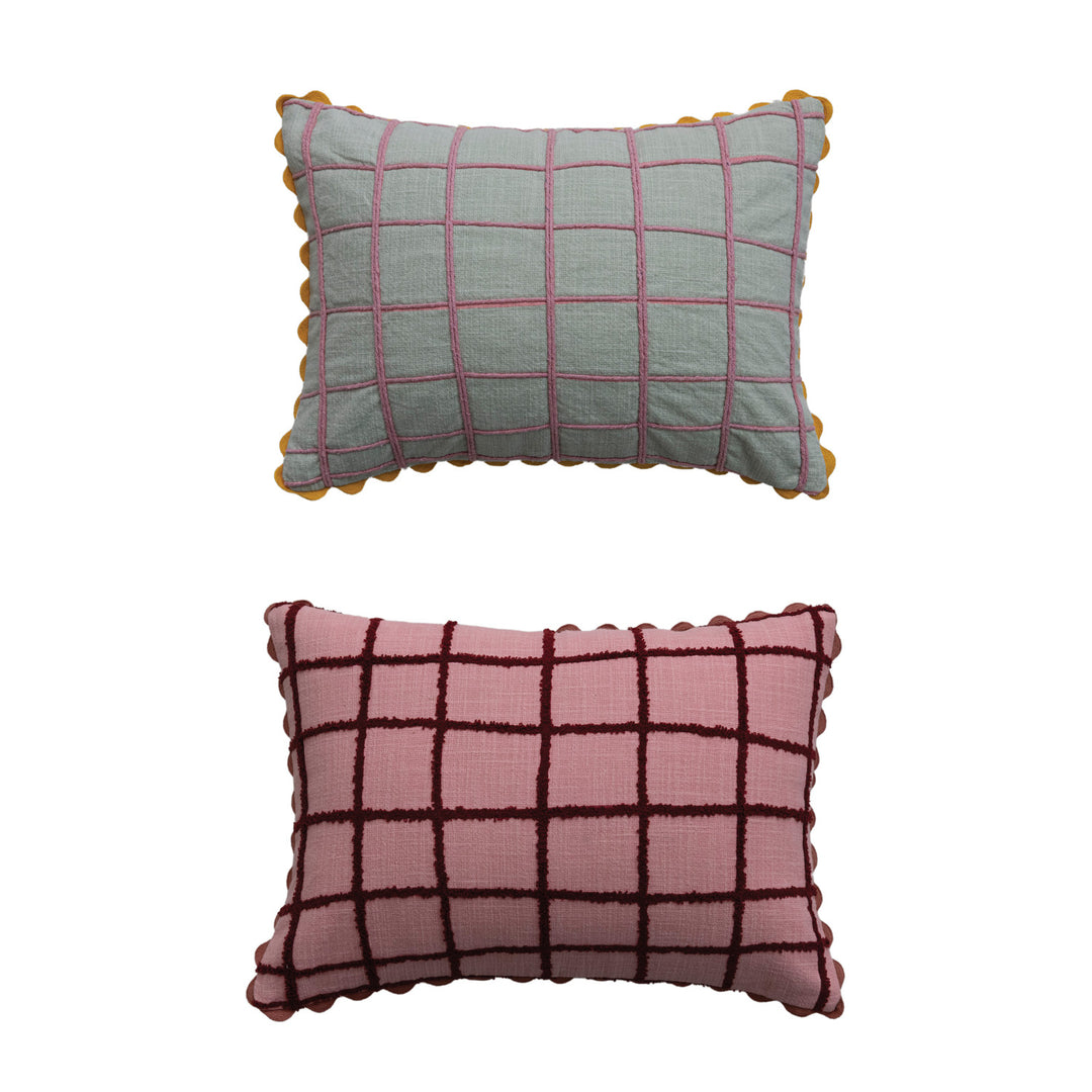 Embroidered Grid Lumbar Pillow