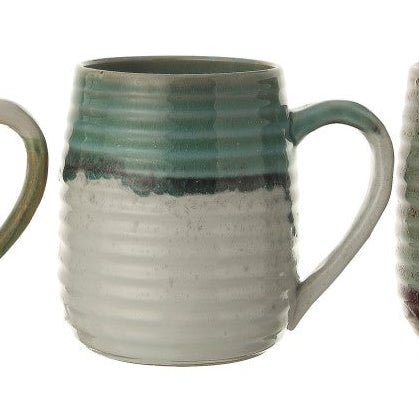 Grooved Stoneware Mug - Merry PigletsCreative Co-Op