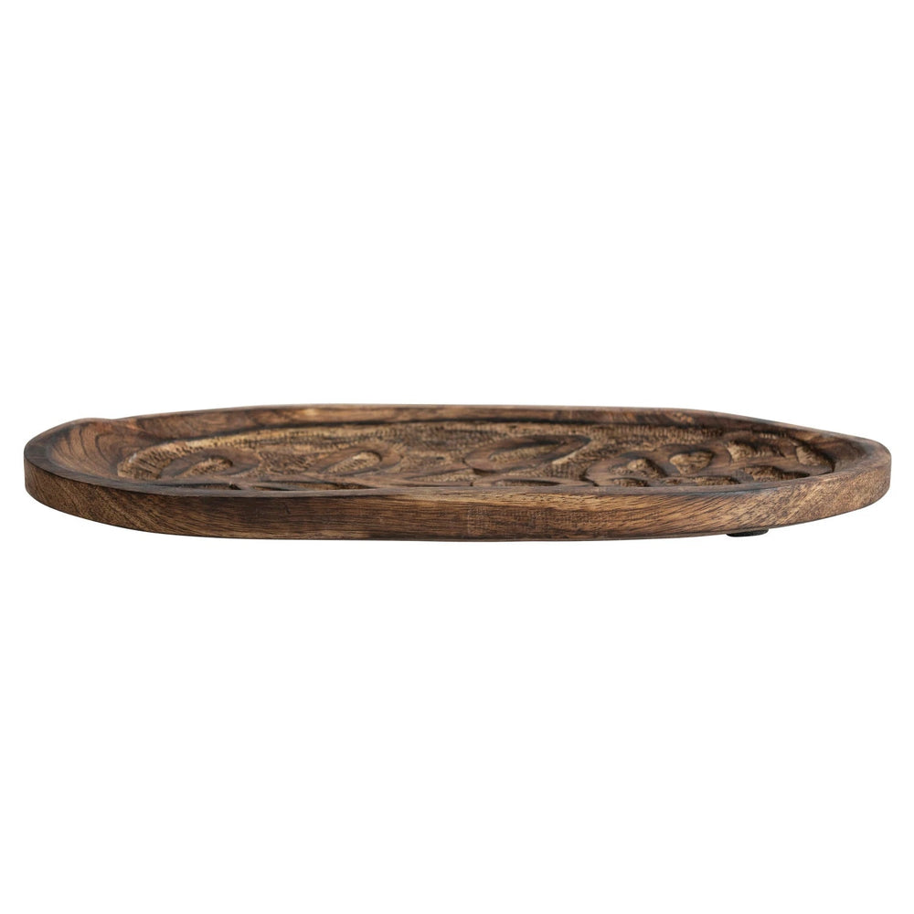 Hand - Carved Wood Tray w/ Flower - Merry PigletsCreative Co - Op